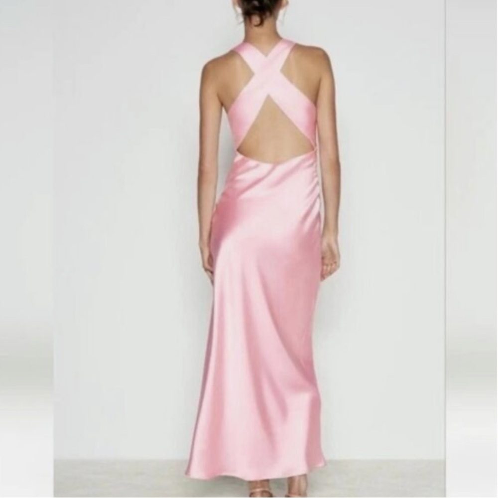 Zara Pink Satin Maxi Dress - Picture 4 of 7